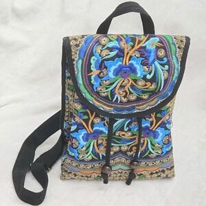 Bohemian Style Embroidered Small Shoulder Backpack Multicolor Floral Casual Chic